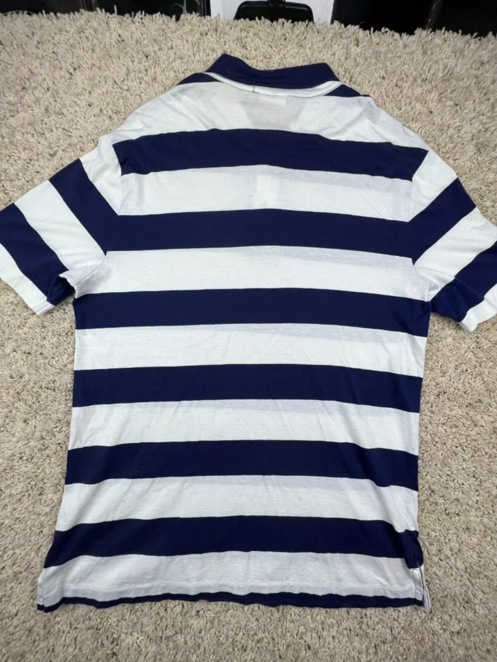 Polo Ralph Lauren Polo Shirt THIN LIGHTWEIGHT LONG White Blue Striped Medium